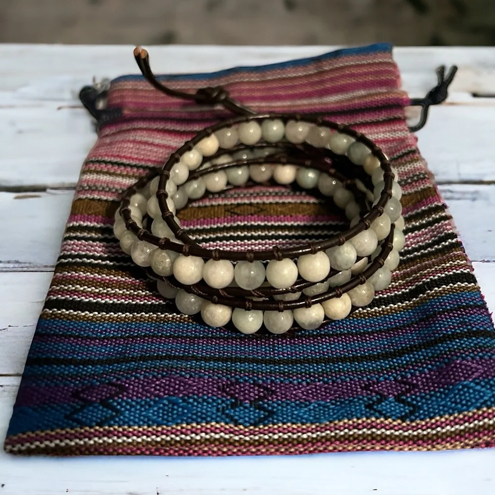 Amazonite Beaded Leather Wrap Bracelet